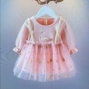 Pink and Gold Kids Dress with Swan Design